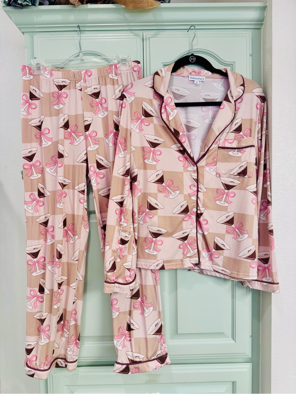 Kirklands Women's Pink & Beige Printed espresso martini Pajama Set